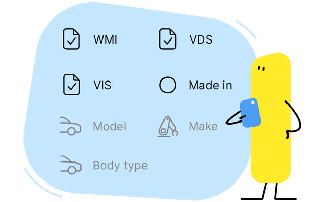 VIN decoder breakdown showing WMI, VDS, and VIS sections